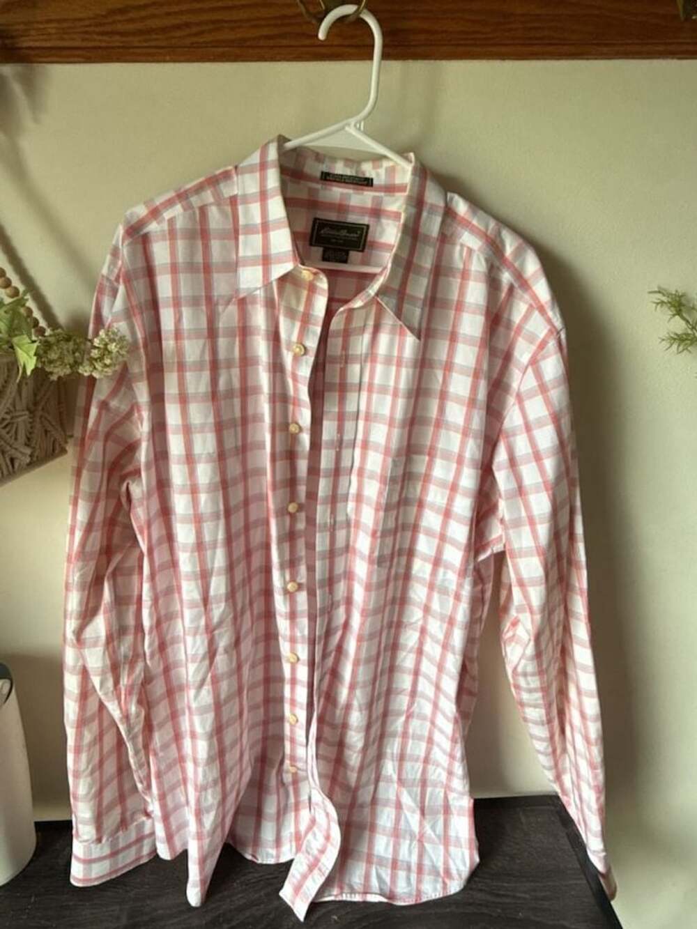 Eddie Bauer Plaid Button Down Shirt Tall XL Pink